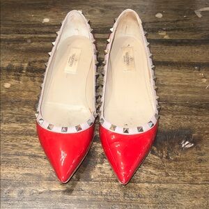 Valentino Red Flats with Silver Studs